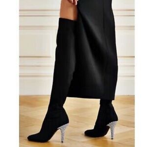 Nina Black Heeled Boots with Silver Accents